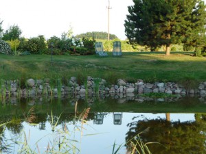 Oberkörper auf der Liegewiese und die Füße im kühlen Nass